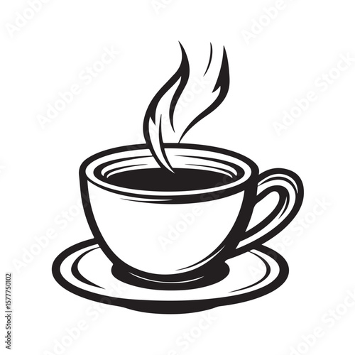 Coffee cup with steam vector silhouette, A steaming cup of coffee, A black and white coffee cup with steam rising from it