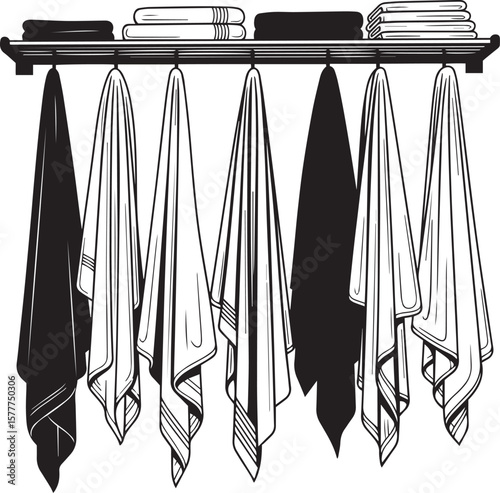 vector illustration of Towels on racks