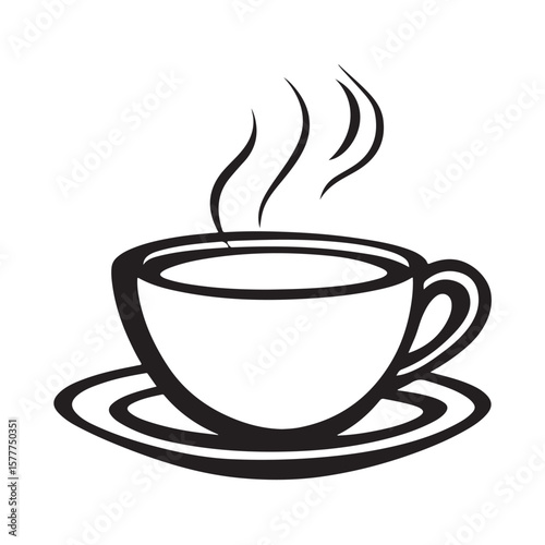 Coffee cup with steam vector silhouette, A steaming cup of coffee, A black and white coffee cup with steam rising from it