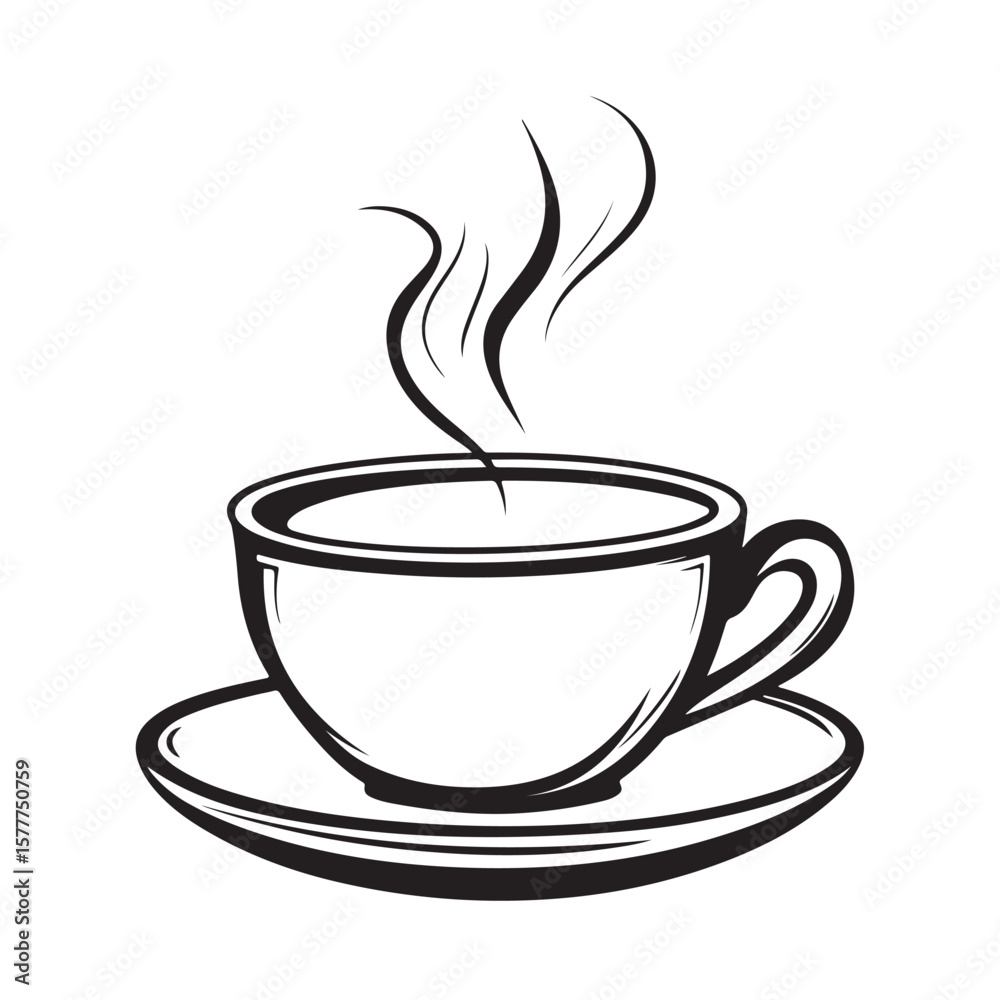 Coffee cup with steam vector silhouette, A steaming cup of coffee, A black and white coffee cup with steam rising from it Coffee cup with steam vector silhouette, A steaming cup of coffee, A black and white coffee cup with steam rising from it