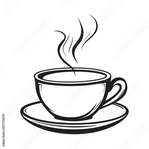 Coffee cup with steam vector silhouette, A steaming cup of coffee, A black and white coffee cup with steam rising from it