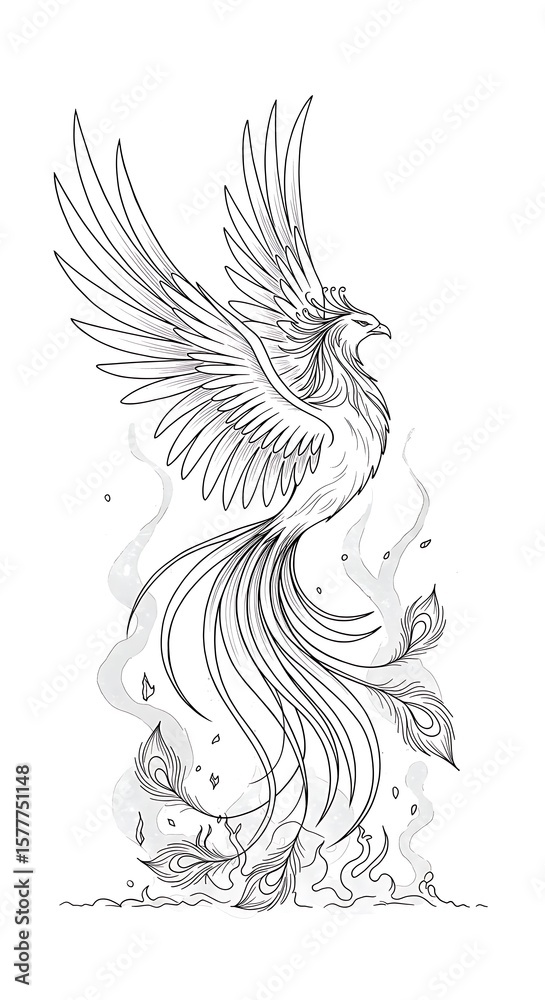 Obraz premium Phoenix sketch illustration in classic ink style