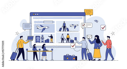 Modern Travel Booking Platform Experience Featuring Diverse Travelers Planning Trips Online