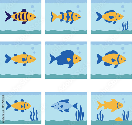 Fish in Aquarium Scenes.

Collection of Fishtanks with Colorful Tropical Fish.