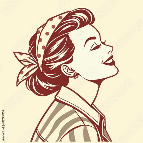 Vintage pin up girl in classic 1950s style, soft grain film look pastel colors isolated illustration front t-shirt print girl with a flower