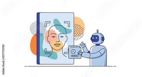 AI system analyzing facial features and biometric identification technology for security solutions