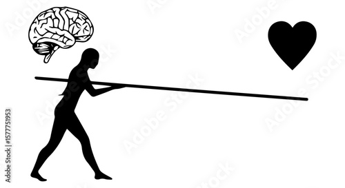 Vector art of person balancing mind and heart with a pole on a transparent background