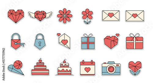Collection of Romantic Icons for Valentines Day Celebration and Love Stories