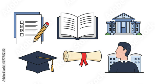 Academic Achievements and Educational Progress Icons for Learning Resources