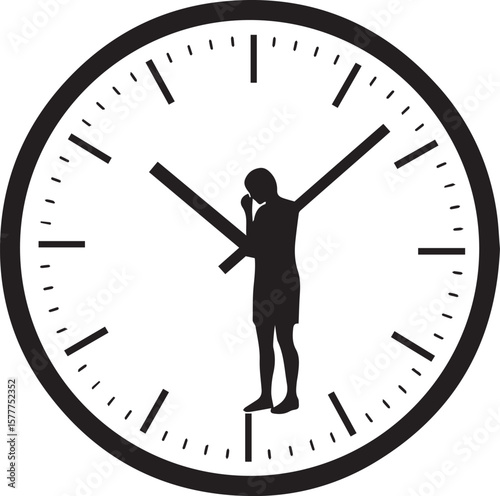 Vector art of man silhouette inside a clock face, thinking isolated on transparent background