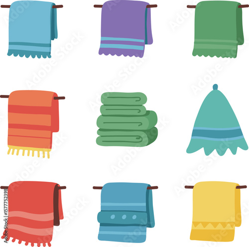 Collection of Colorful Towels for Spa and Hygiene.


