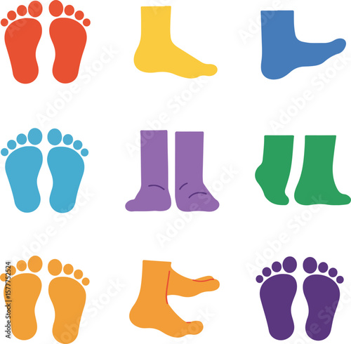 Collection of Feet with Socks and Barefoot.

