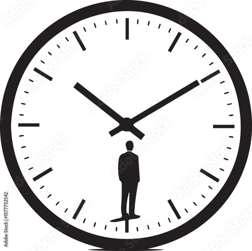 Vector art of man silhouette inside a clock face, standing isolated on transparent background