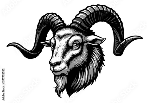 Majestic Ram Head Illustration | Mountain Goat Clipart | Horned Animal Drawing | Rustic Wildlife Design | Nature Mascot Art | Vintage Farm Graphic

