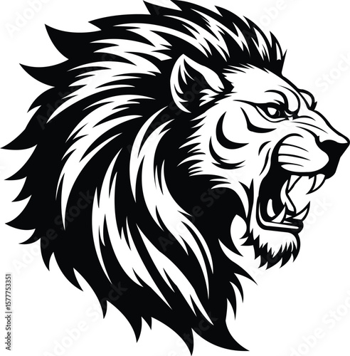 lion vector fierce lion face tribal style illustration,  aggressive lion head art for tattoo