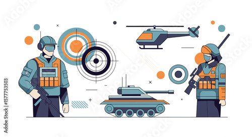 Modern Military Operations Displaying Advanced Tactical Equipment and Personnel Engaged in Strategic Maneuvers