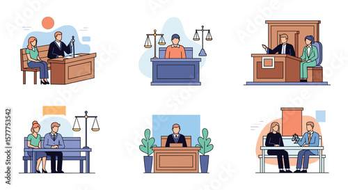 Illustrating Legal Proceedings and Courtroom Scenes with Justice and Fairness