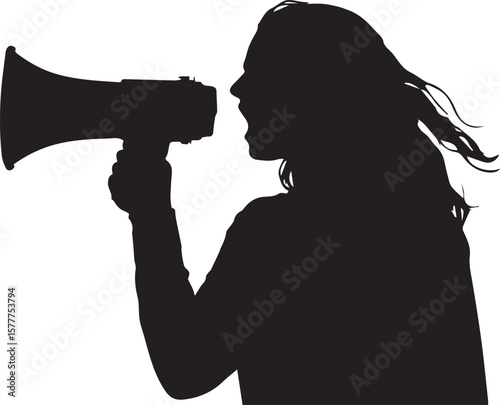 Vector art of silhouette of a woman shouting into a megaphone isolated on transparent background