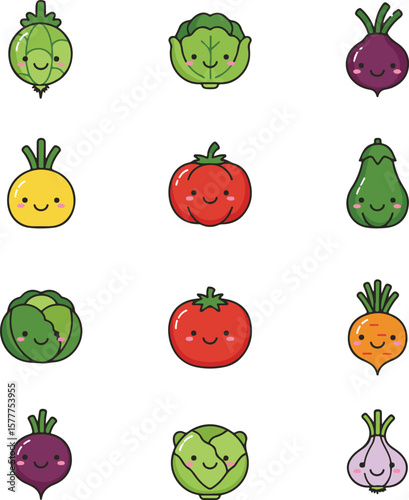 Kawaii Food: A Collection of Happy Vegetables.

