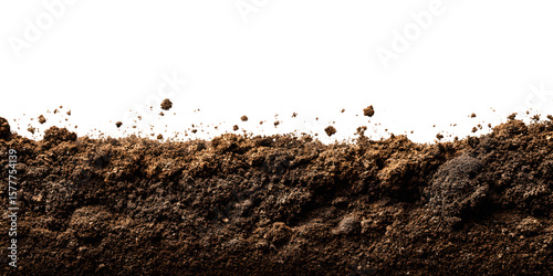 soil background texture border frame isolated on transparent white background, gardening agriculture rural soil material type closeup