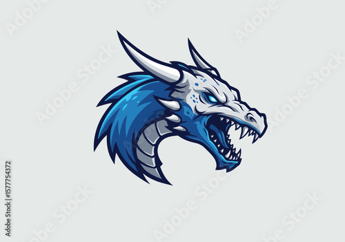 Fierce Blue Dragon Head Vector | Fantasy Beast Clipart | Mythical Creature Design | Gaming Mascot Logo | Medieval Reptile Illustration Art

