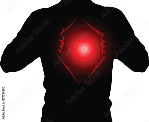 Vector art of silhouette of a back with a glowing red heart symbol indicating pain isolated on transparent background