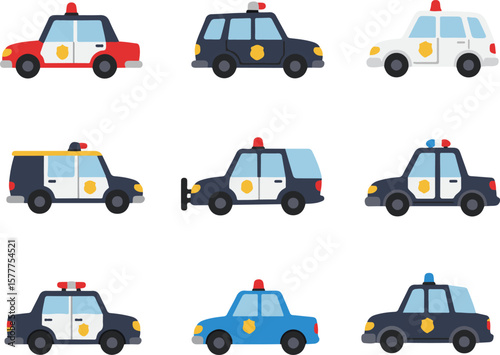 Police Car Vector Collection or Seamless Pattern.
Emergency Service and Law Enforcement Vehicles.
