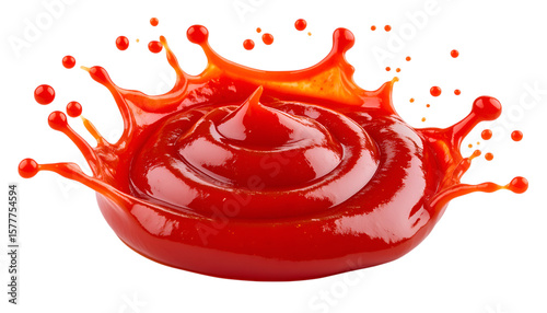 Ketchup Splash: A vibrant splash of ketchup bursts outward, showcasing the rich color and texture of this popular condiment.