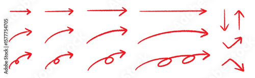 手書き矢印素材 おしゃれなペンの走り書き 各種長さセット 赤