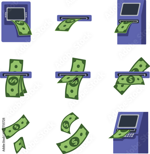 ATM and Cash Money Icon Set.
Banking, Finance, and Transaction Vector Icons.