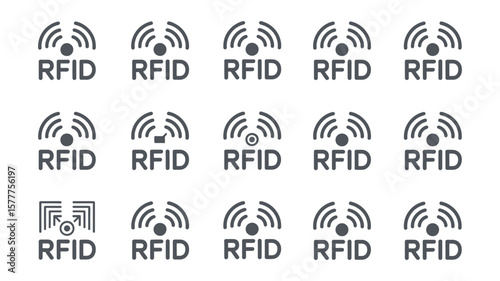 Set of RFID Icons, Radio Frequency Identification System Icons on Transparent Background