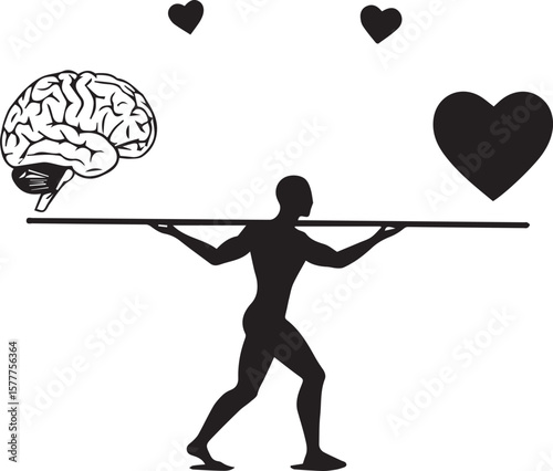 Vector art of person balancing mind and heart on a scale, symbolizing choice isolated on transparent background