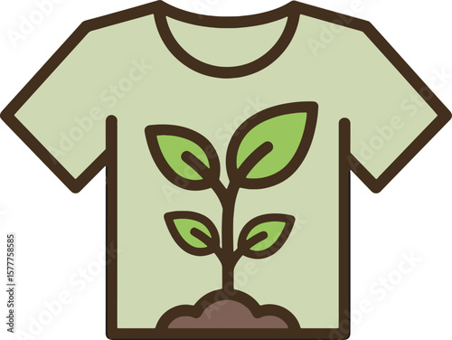 Illustration of a light green t-shirt featuring a growing plant design, symbolizing nature.