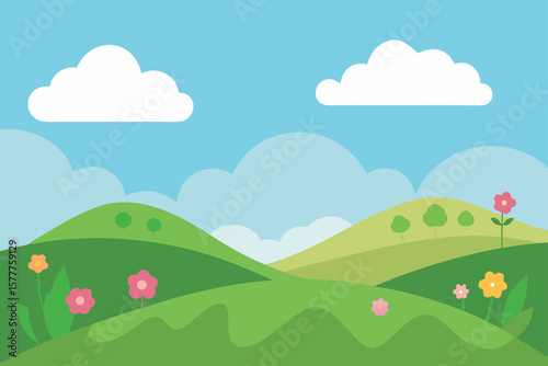 Gentle Hills with Wildflower Meadows Under Soft Clouds