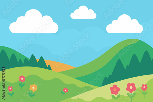 Gentle Hills with Wildflower Meadows Under Soft Clouds
