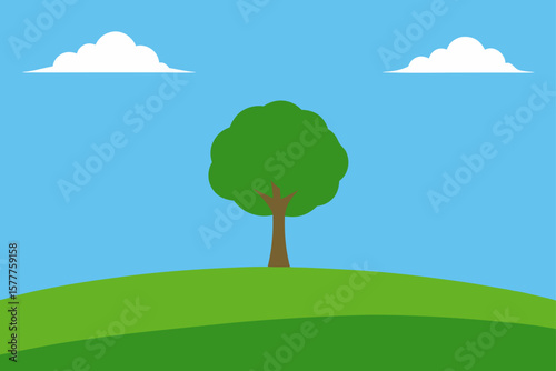 Grassland with a Single Tree Under Open Sky