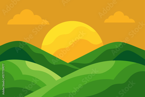 Green Hills Under Golden Evening Sky