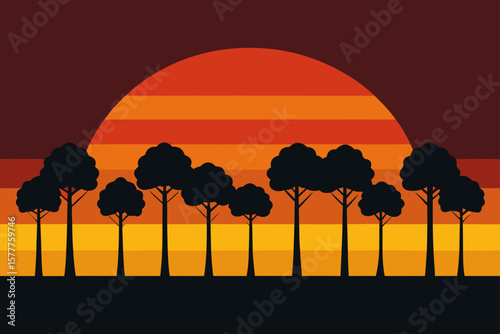 Sunset Behind Silhouetted Tree Line