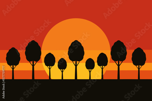Sunset Behind Silhouetted Tree Line