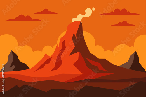 Volcanic Landscape With Lava Rocks And Steam