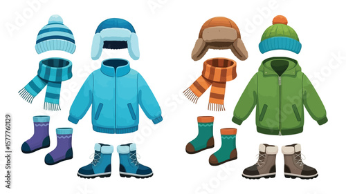 Winter Clothes Sets With Jackets, Scarves, Hats, Boots; Warm Clothing Collection