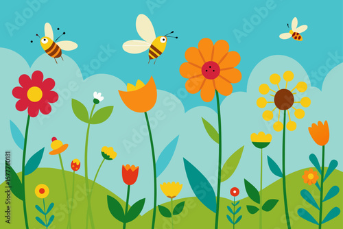 Wildflower Meadow With Bees And Butterflies
