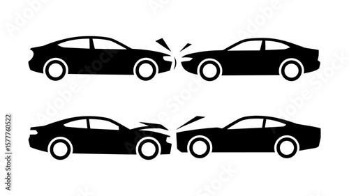 Vector art of illustrations of car accidents isolated on white background, depicting vehicle collisions and resulting damage in a vector format