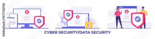 Personal data protection, Cyber security, Internet security or information privacy, Password protection flat vector illustration for landing page, mobile app, flyer, template, web banner, infographic