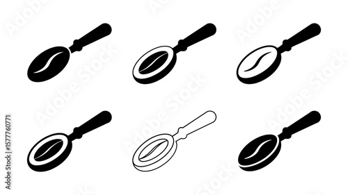 Vector art of collection of coffee bean spoon icons, showcasing different coffee bean arrangements isolated on white background