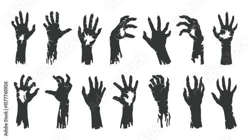 Zombie Rising Hands Silhouettes with Sharp Nails on Transparent Background