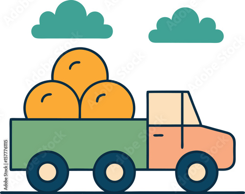  farm truck unloading hay bales