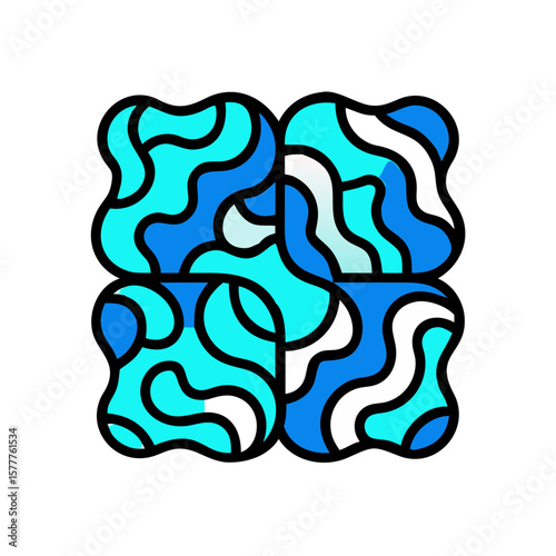 Abstract AI pattern design with wavy shapes in blue and turquoise colors on white background