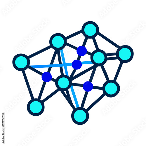Chart with neural nodes illustration in blue and turquoise colors on white background