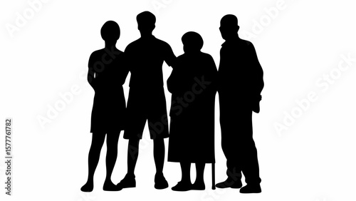 Silhouette of a family group standing together here